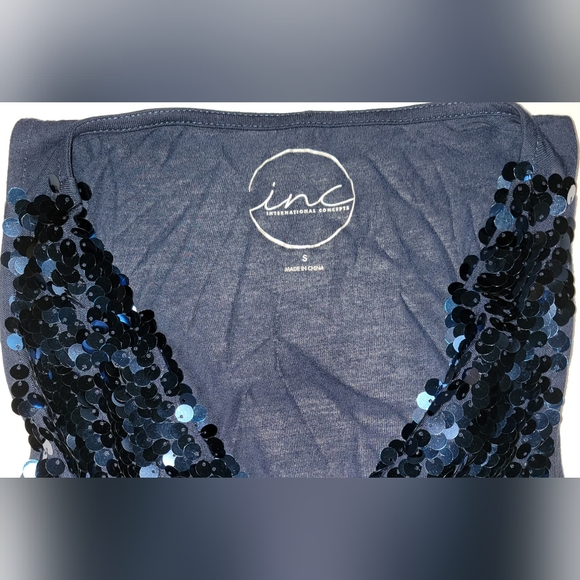 INC International Concepts- Navy sequin Top sz S - Picture 5 of 8